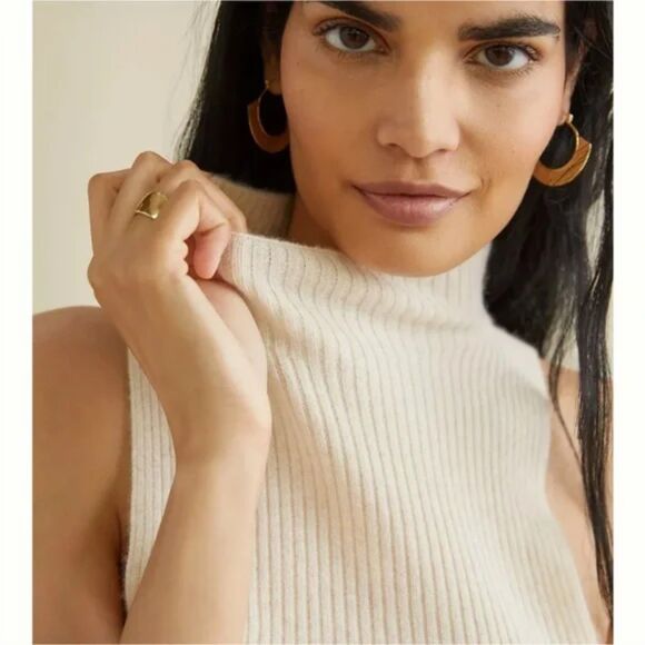 MAEVE Anthropologie Sweater Womens Medium Petite Cream Cashmere Ribbed Knit - Picture 3 of 15